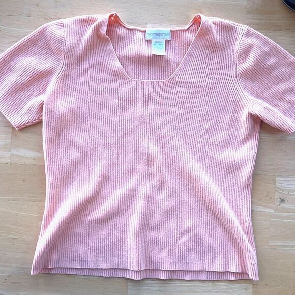 Vintage Worthington Cotton Blend Ribbed Square Neck Pink Top - Picture 1 of 3